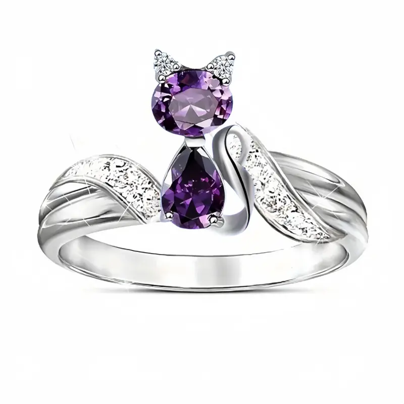 Fashion Elegant Luxury Amethyst Kitten Ring – Multiple Sizes
