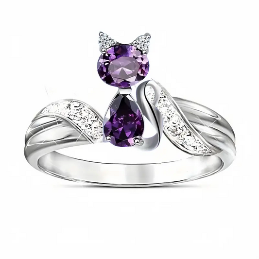 Fashion Elegant Luxury Amethyst Kitten Ring – Multiple Sizes