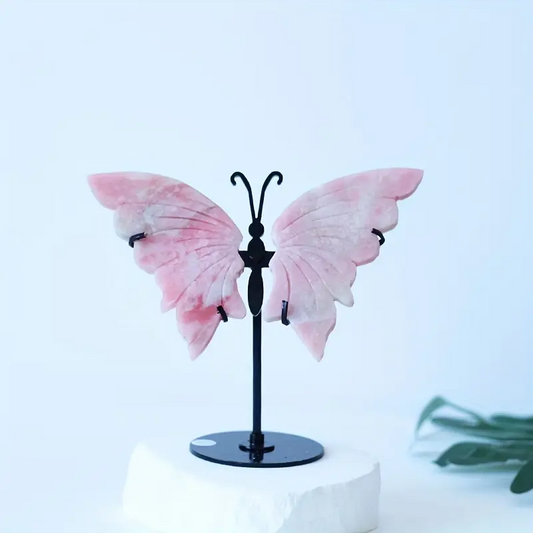 Brazilian Pink Opal Butterfly Wings with Metal Stand (4.3"–4.7")