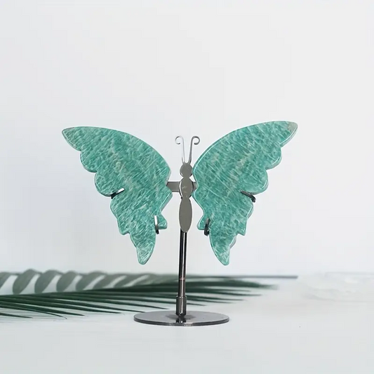 Brazilian Amazonite Butterfly Wings with Metal Stand (4.3"–4.7")