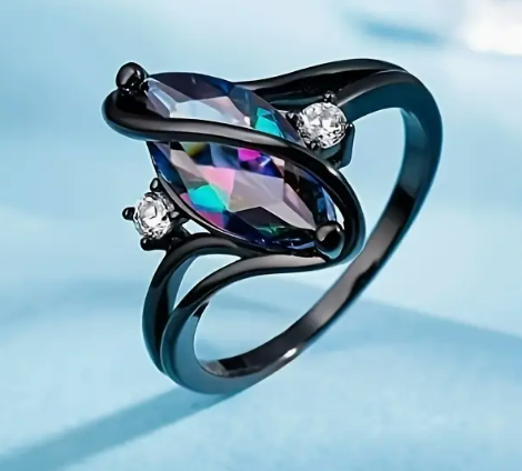 18K Black Gold Plated Rainbow CZ Marquise Rings