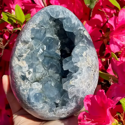 Natural Blue Celestite Crystal Cluster Quartz Geode – Egg Shape (2.2")