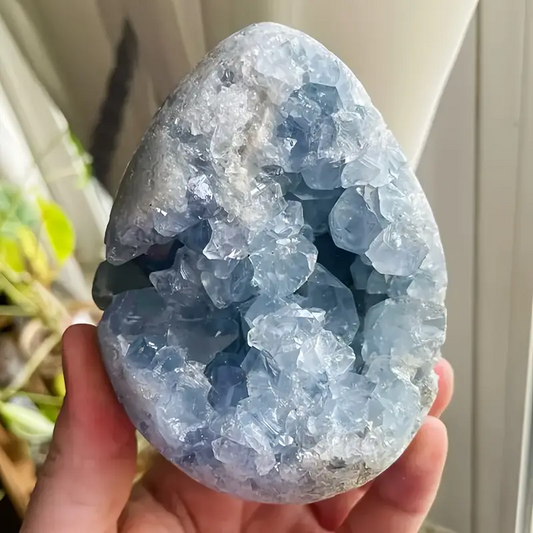 Natural Blue Celestite Crystal Cluster Quartz Geode – Egg Shape (2.2")