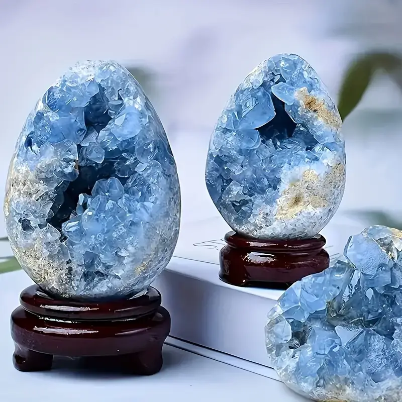 Natural Blue Celestite Crystal Cluster Quartz Geode – Egg Shape (2.2")