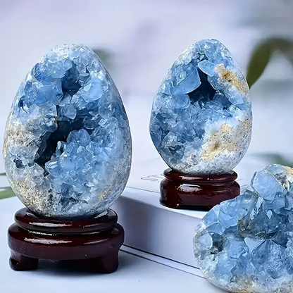 Natural Blue Celestite Crystal Cluster Quartz Geode – Egg Shape (2.2")