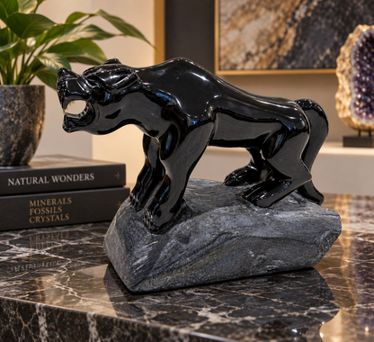 Solid Black Obsidian Panther Carving