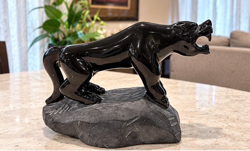 Solid Black Obsidian Panther Carving