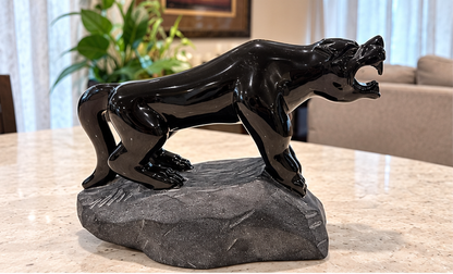 Solid Black Obsidian Panther Carving