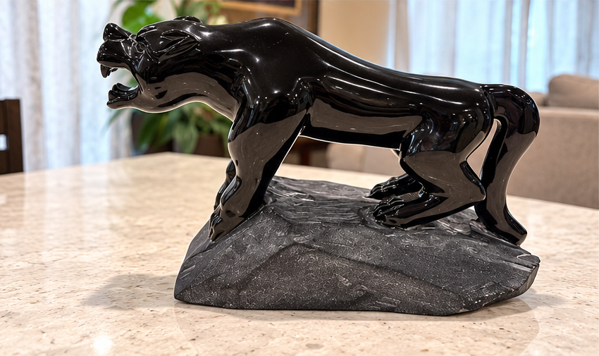 Solid Black Obsidian Panther Carving