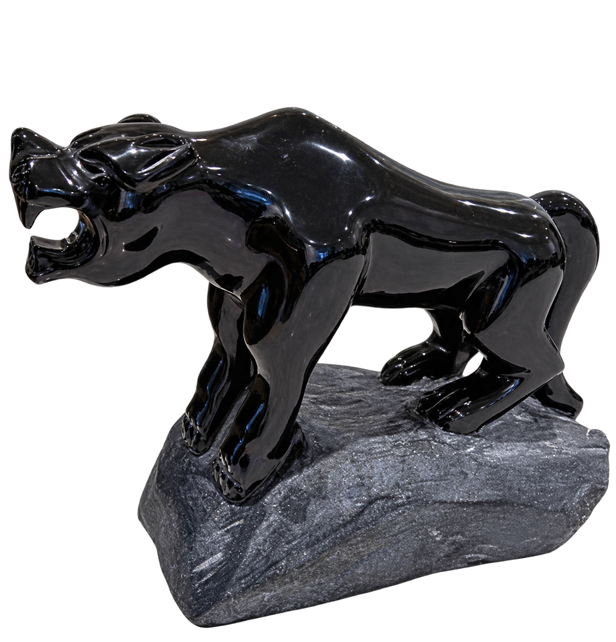 Solid Black Obsidian Panther Carving