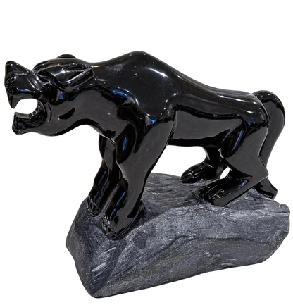 Solid Black Obsidian Panther Carving