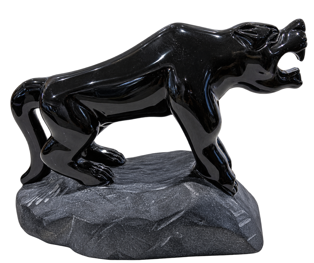 Solid Black Obsidian Panther Carving
