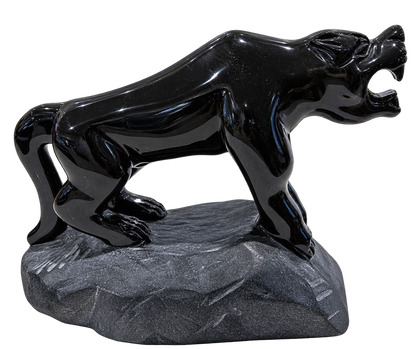 Solid Black Obsidian Panther Carving