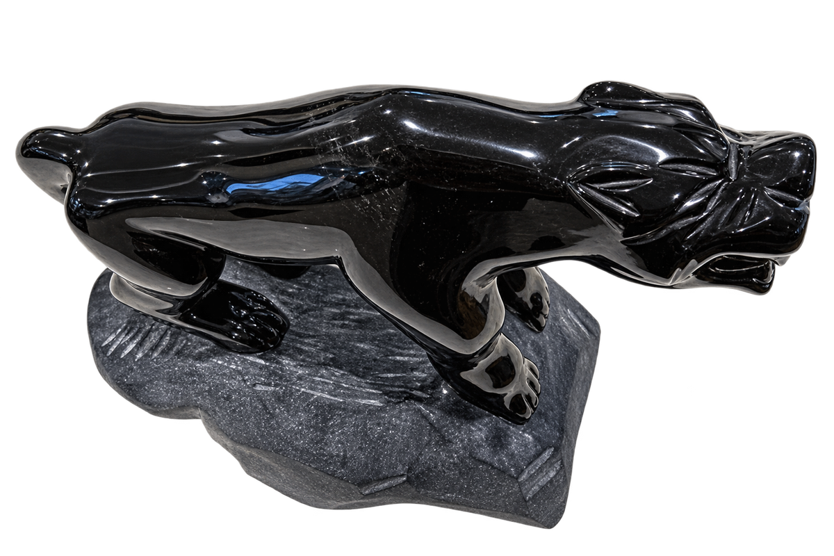 Solid Black Obsidian Panther Carving