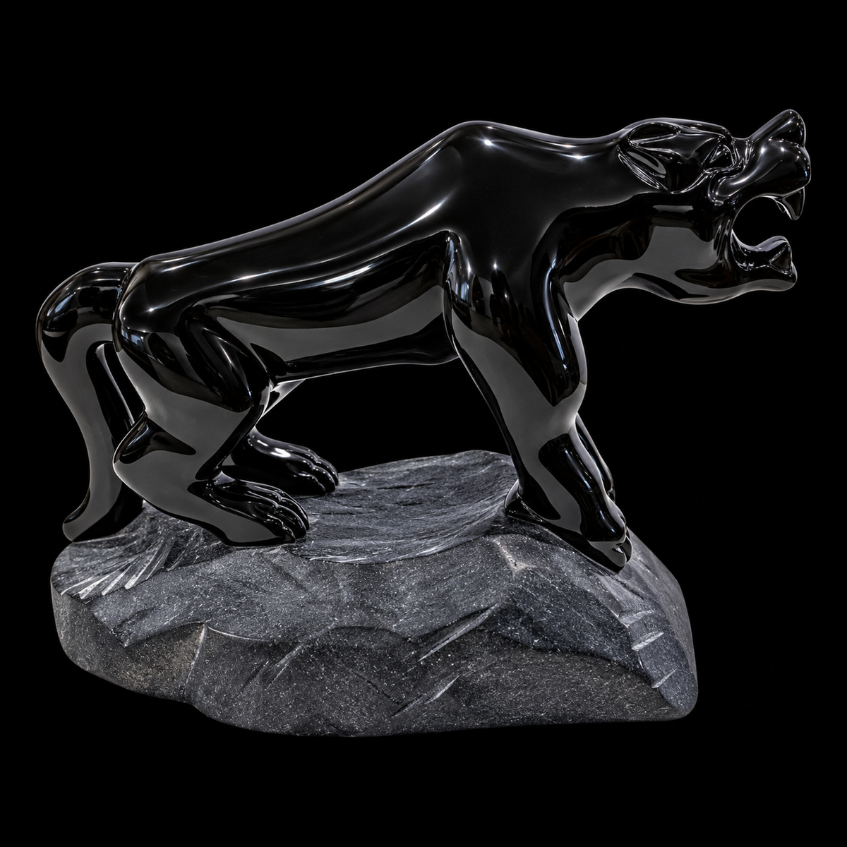 Natural Black Obsidian Panther Sculpture
