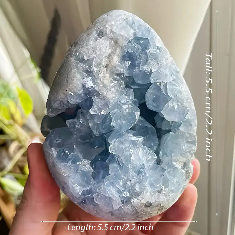 Natural Blue Celestite Crystal Cluster Quartz Geode – Egg Shape (2.2")
