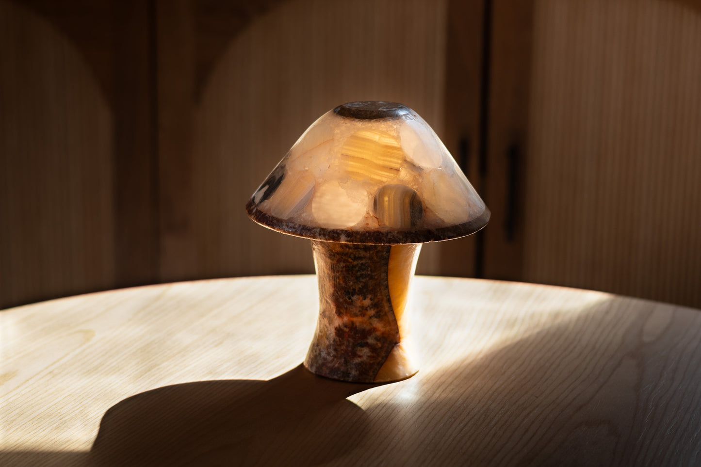 Hand-Carved Natural Onyx Mushroom Lamp