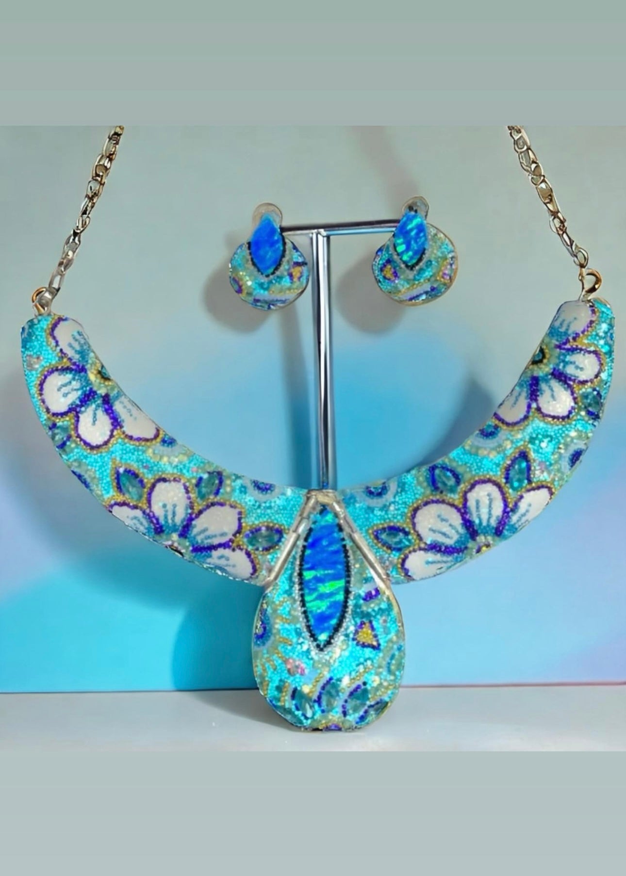 Sterling Silver Teardrop Light Blue Czechoslovakian Crystals Handmade Set