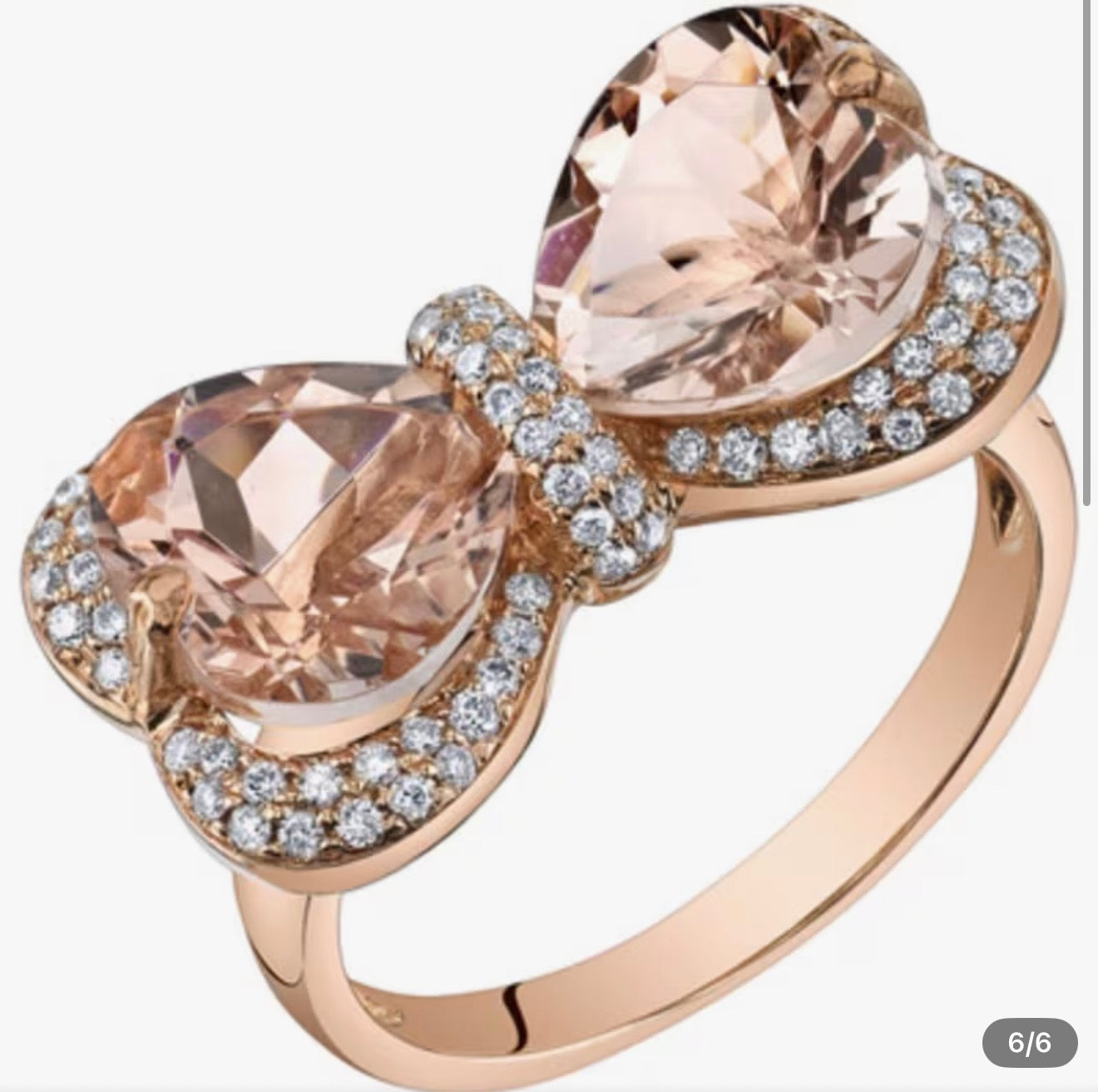 14 K Rose Gold Plated Bow Heart-Shape Citrine Ring