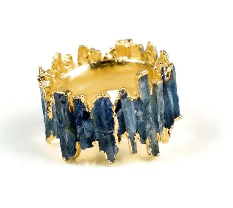 14 K Gold Plated Blue Kyanite Nugget Style Ring