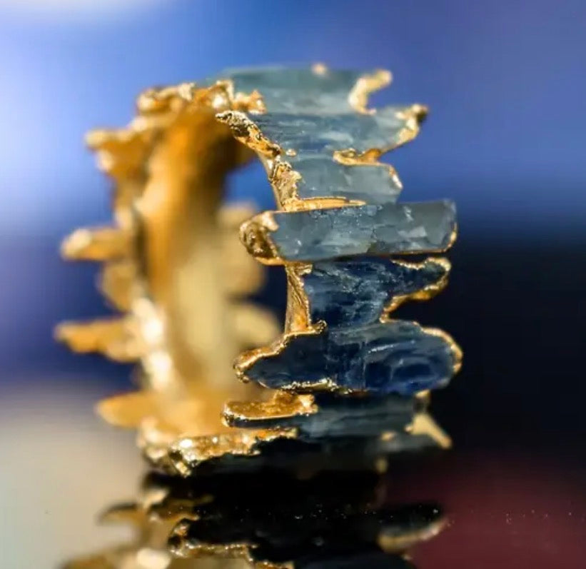 14 K Gold Plated Blue Kyanite Nugget Style Ring