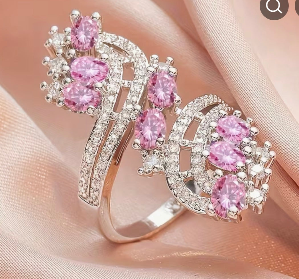 925 SS Pink Saphhire Oval Cut Ring