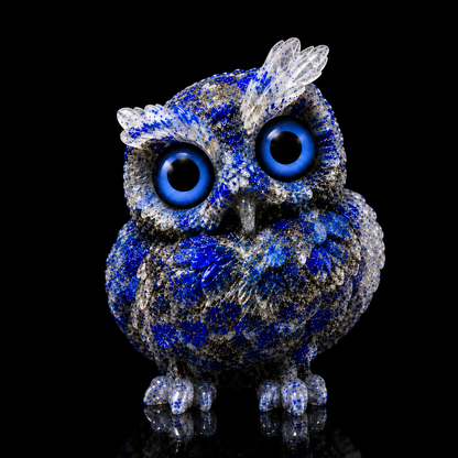 2.5" Natural Lapis Lazuli Crystal Owl Figurine – Handcrafted Macadam Epoxy