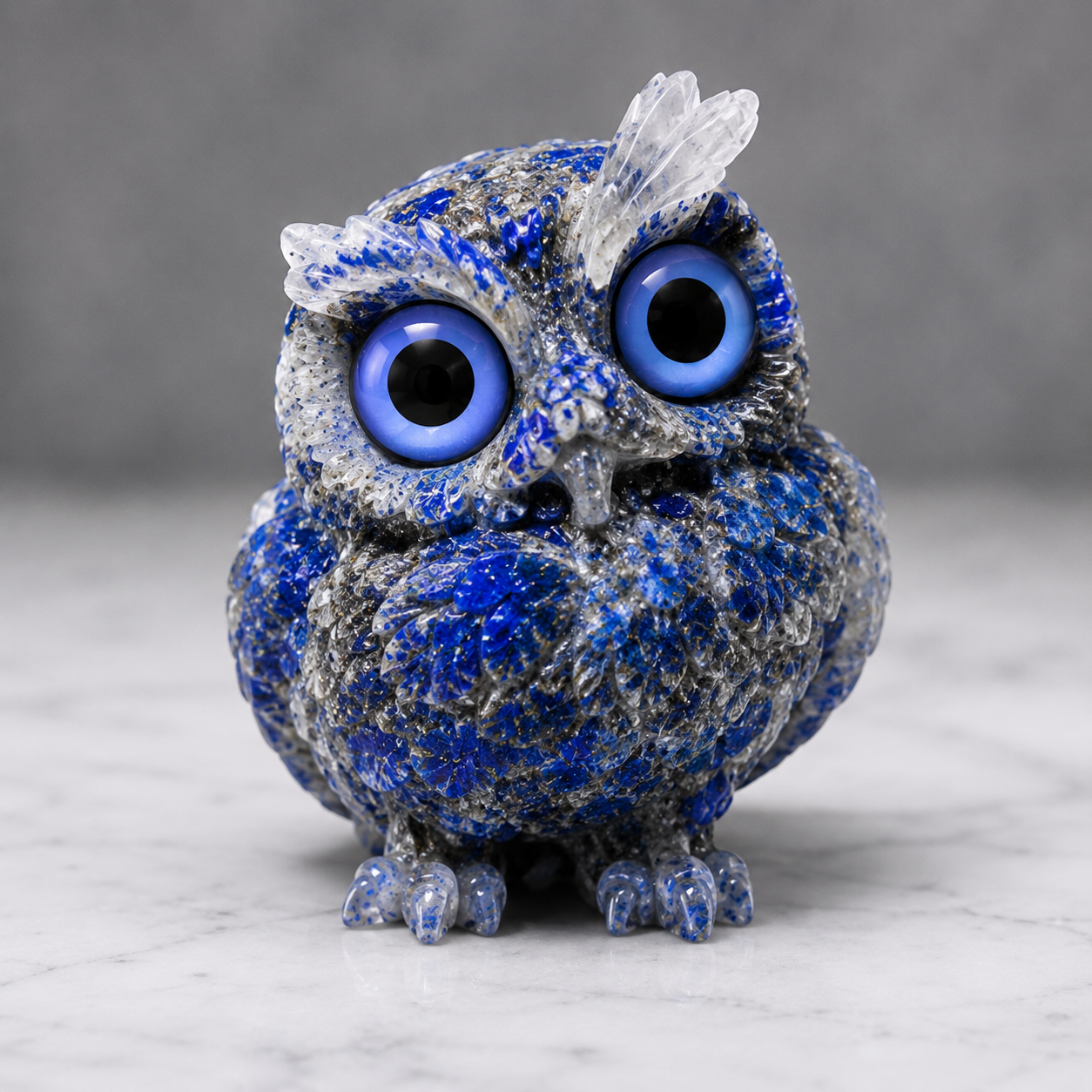 2.5" Natural Lapis Lazuli Crystal Owl Figurine – Handcrafted Macadam Epoxy