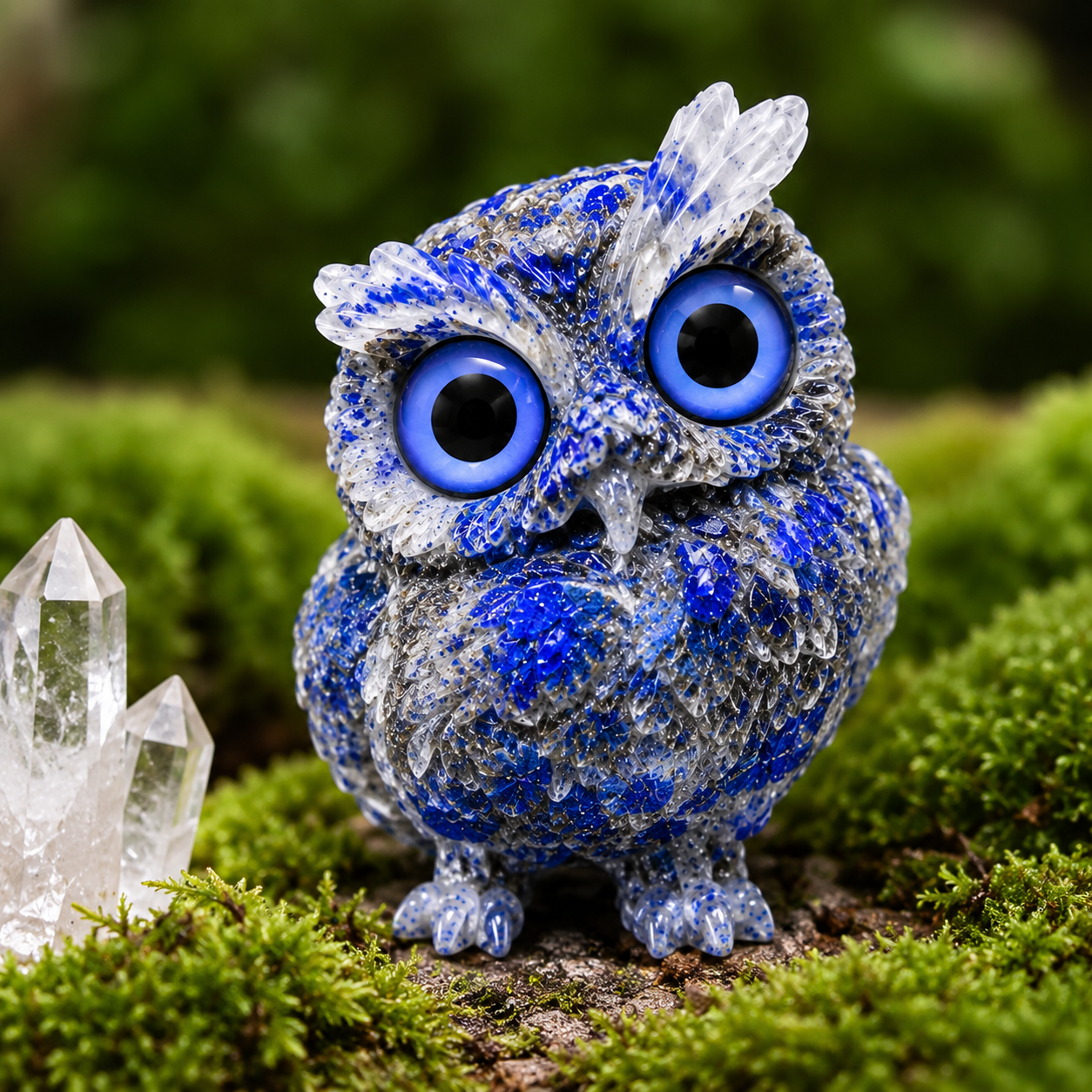 2.5" Natural Lapis Lazuli Crystal Owl Figurine – Handcrafted Macadam Epoxy
