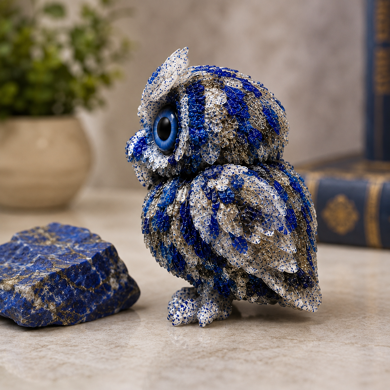 2.5" Natural Lapis Lazuli Crystal Owl Figurine – Handcrafted Macadam Epoxy