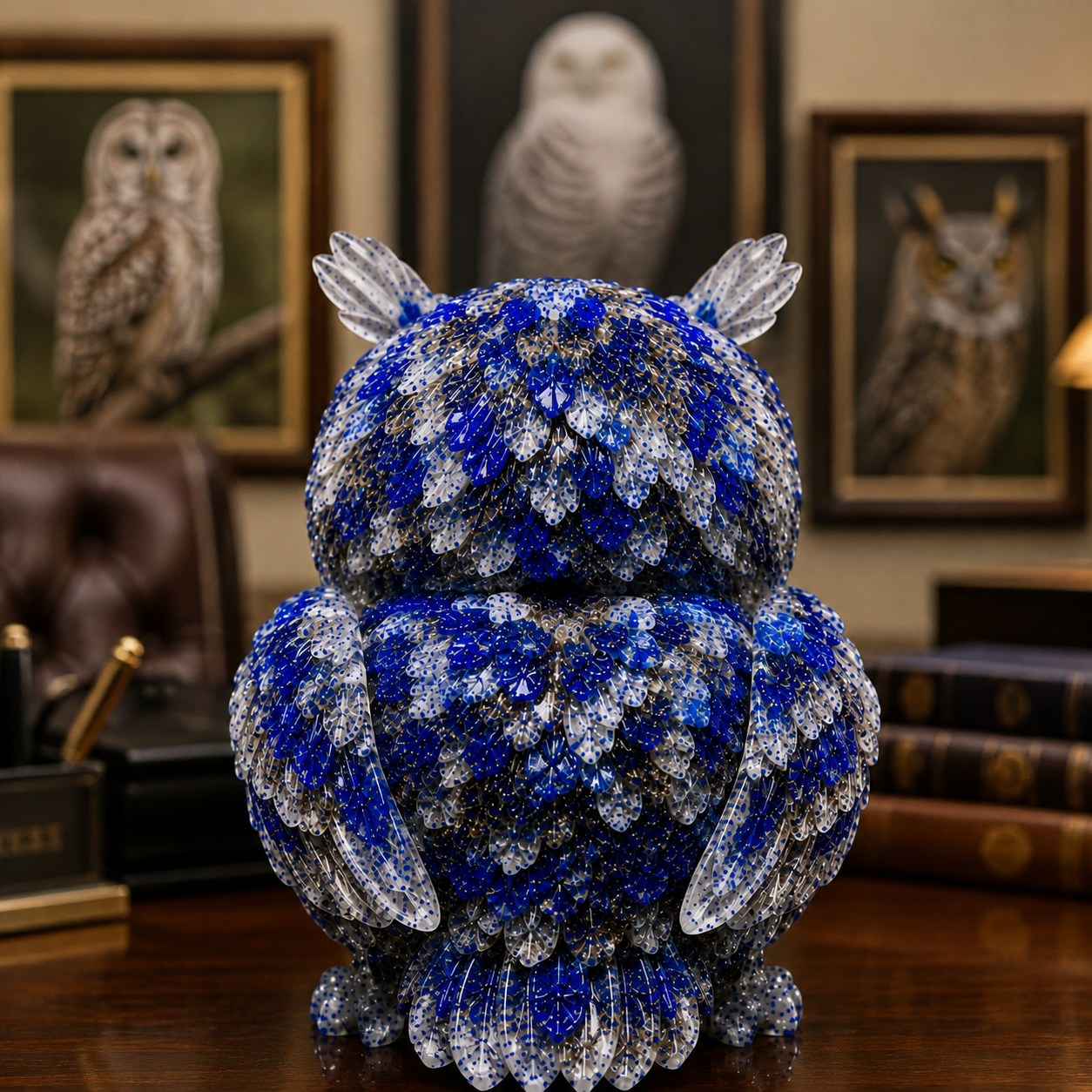 2.5" Natural Lapis Lazuli Crystal Owl Figurine – Handcrafted Macadam Epoxy