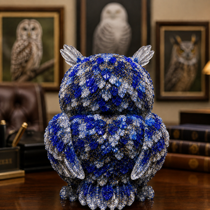 2.5" Natural Lapis Lazuli Crystal Owl Figurine – Handcrafted Macadam Epoxy