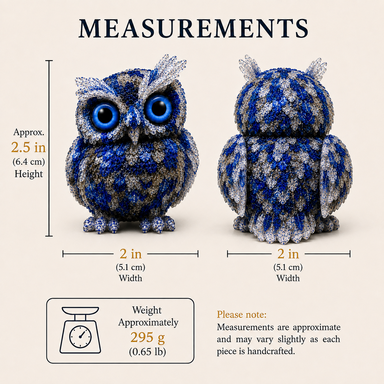 2.5" Natural Lapis Lazuli Crystal Owl Figurine – Handcrafted Macadam Epoxy