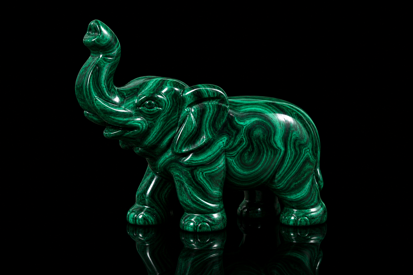 3 Inch Hand-Carved Malachite Elephant Figurine – Natural Green Stone