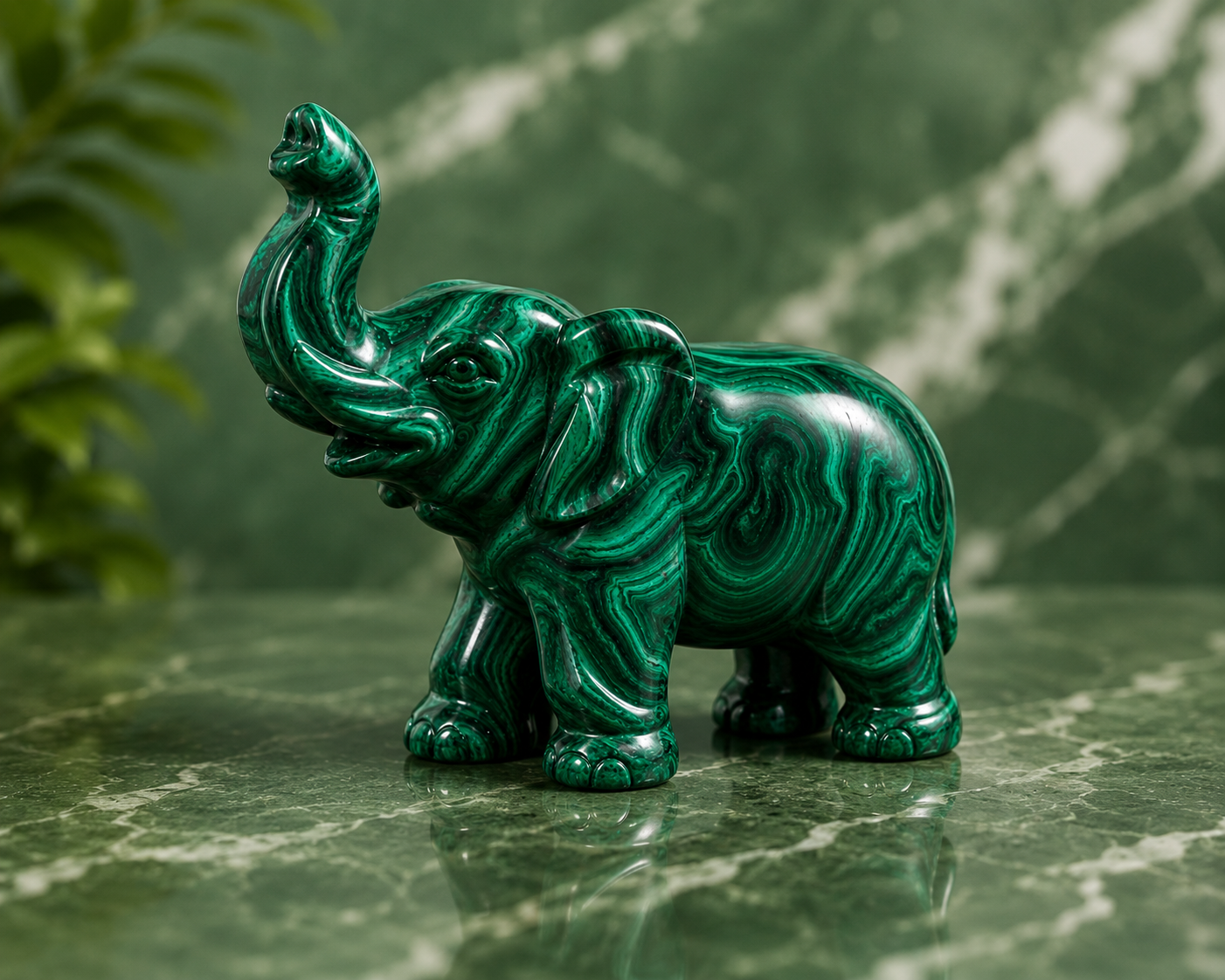 3 Inch Hand-Carved Malachite Elephant Figurine – Natural Green Stone