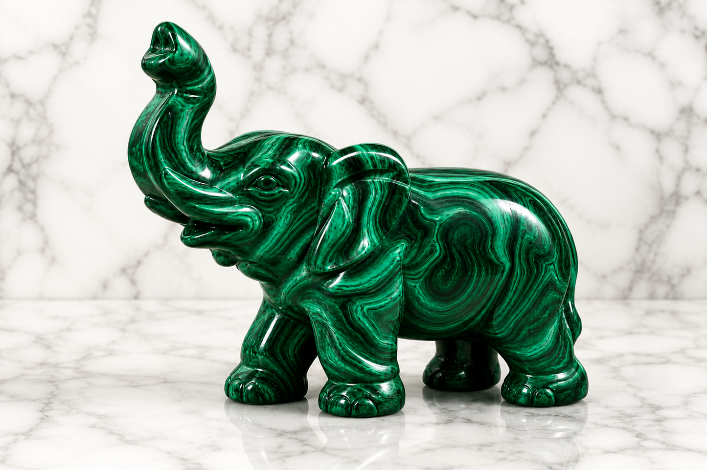 3 Inch Hand-Carved Malachite Elephant Figurine – Natural Green Stone