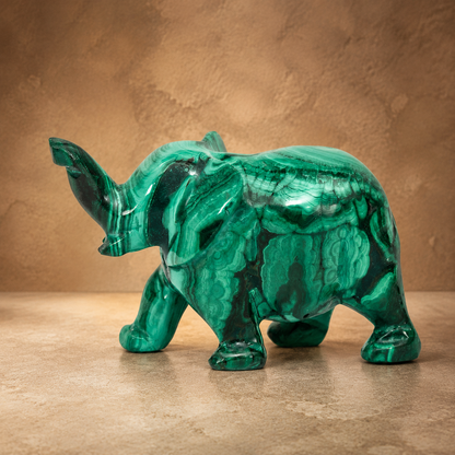 Hand-Carved Malachite Elephant Figurine – Natural Green Stone