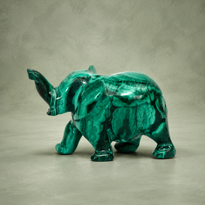 Hand-Carved Malachite Elephant Figurine – Natural Green Stone