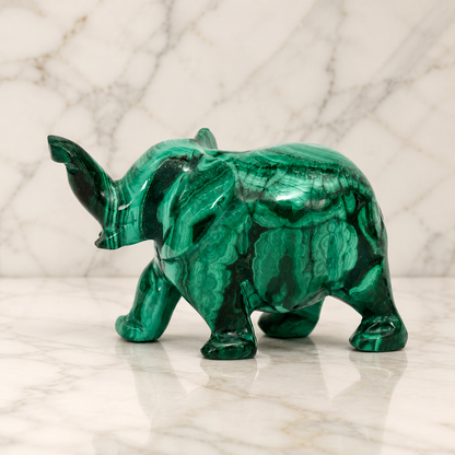 Hand-Carved Malachite Elephant Figurine – Natural Green Stone