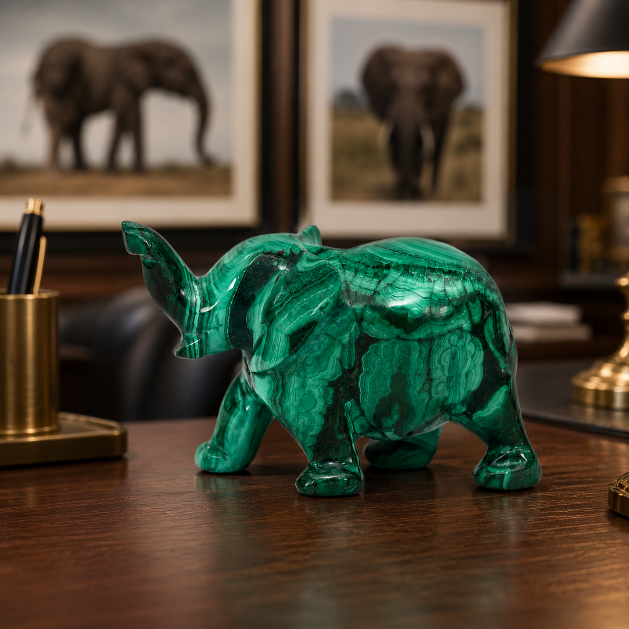 Hand-Carved Malachite Elephant Figurine – Natural Green Stone