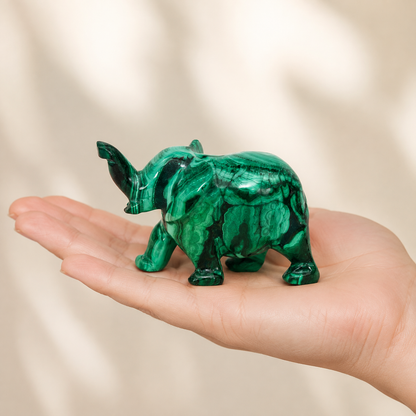 Hand-Carved Malachite Elephant Figurine – Natural Green Stone