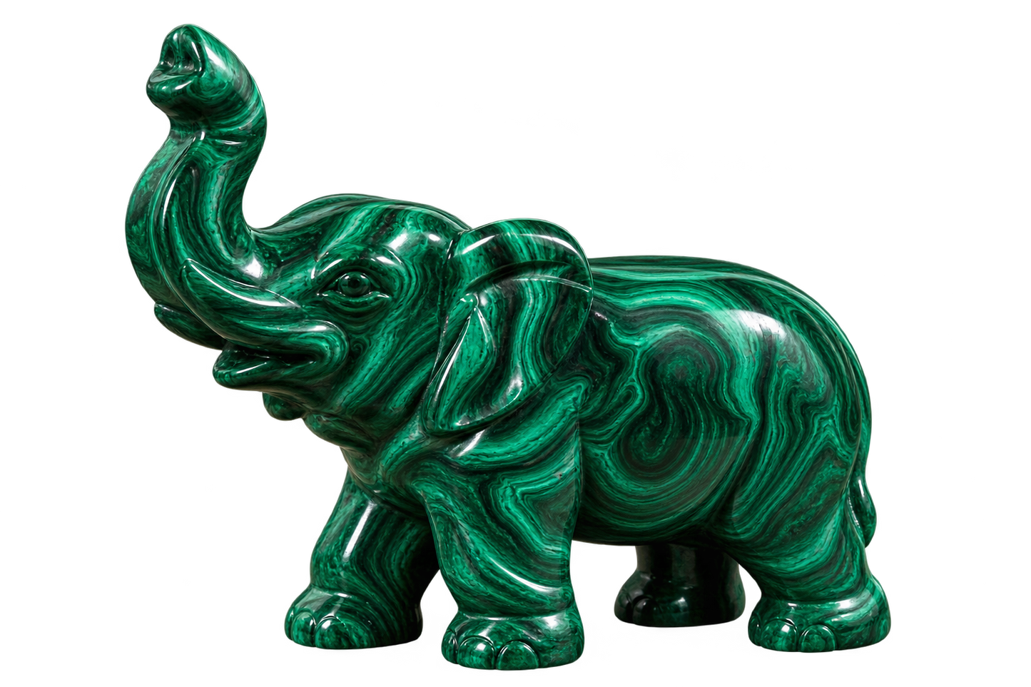 3 Inch Hand-Carved Malachite Elephant Figurine – Natural Green Stone