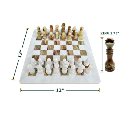Green and White Onyx Chess Set