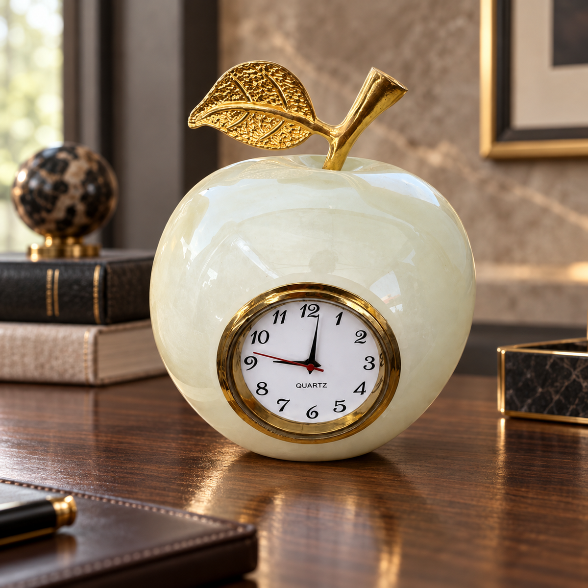 White Onyx Apple Clock