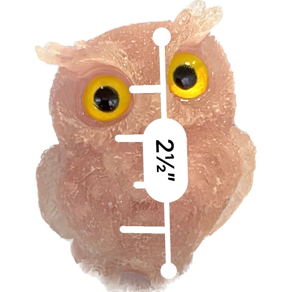 2 1/2 inch  Natural Crystal Macadam Epoxy Rose Quartz Owl