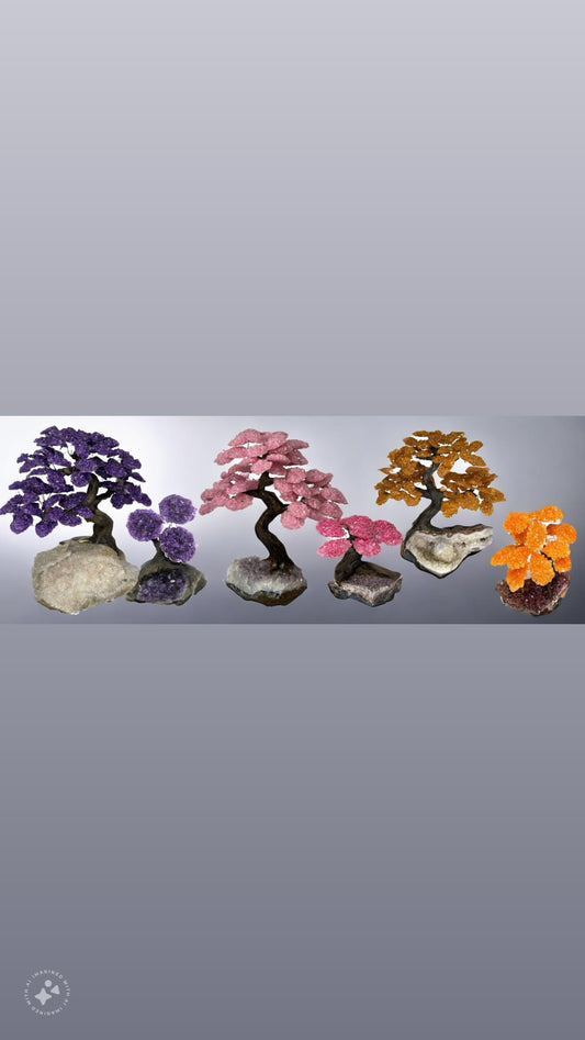 17.5 Inch Genuine Amethyst Tree (Clustered Gemstone Trees with faux bonsai tree trunk on Matrix)