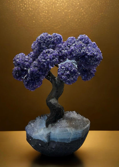 12.5 Inch Genuine Amethyst Tree (Clustered Gemstone Trees with faux bonsai tree trunk on Matrix)
