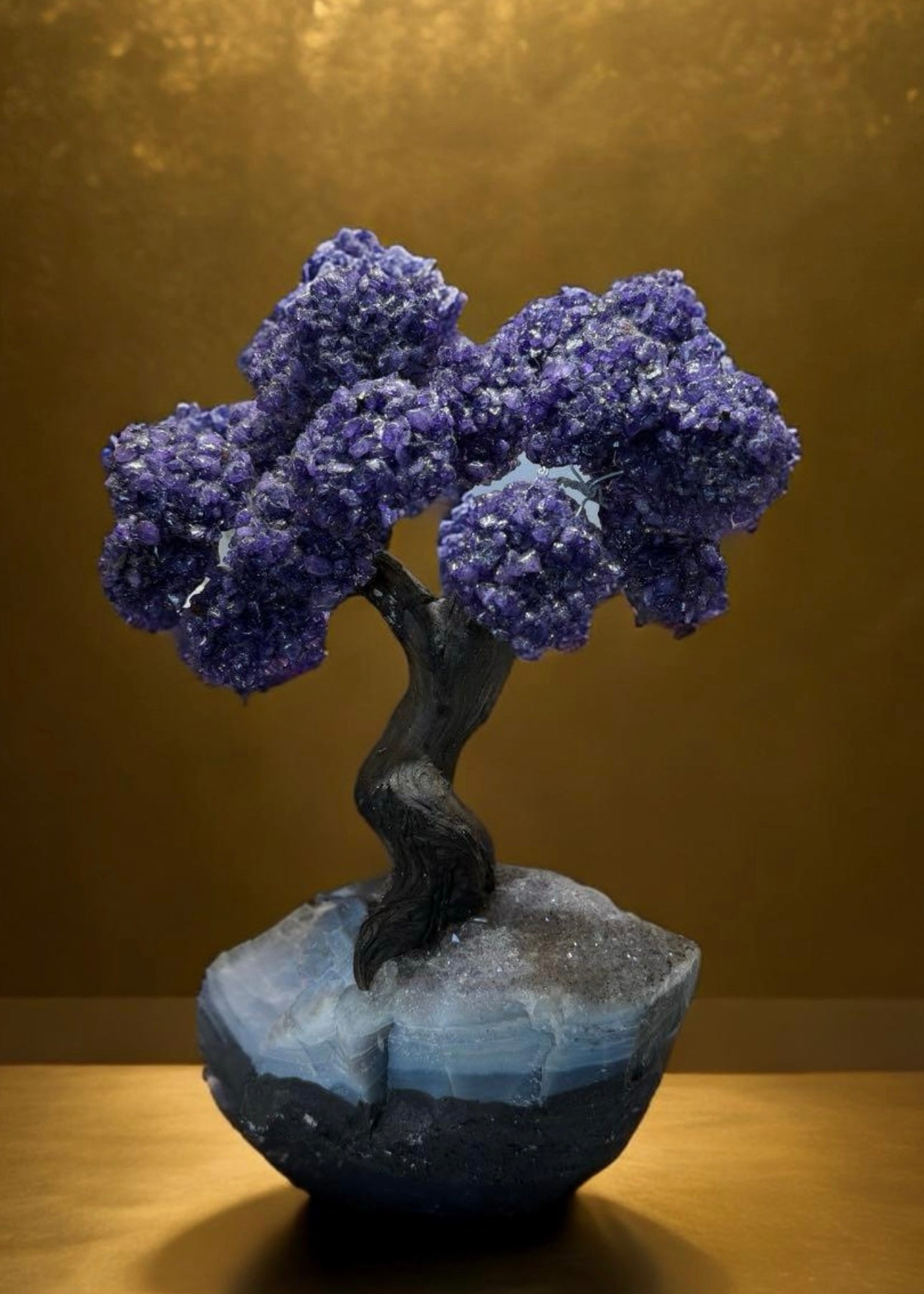 12.5 Inch Genuine Amethyst Tree (Clustered Gemstone Trees with faux bonsai tree trunk on Matrix)