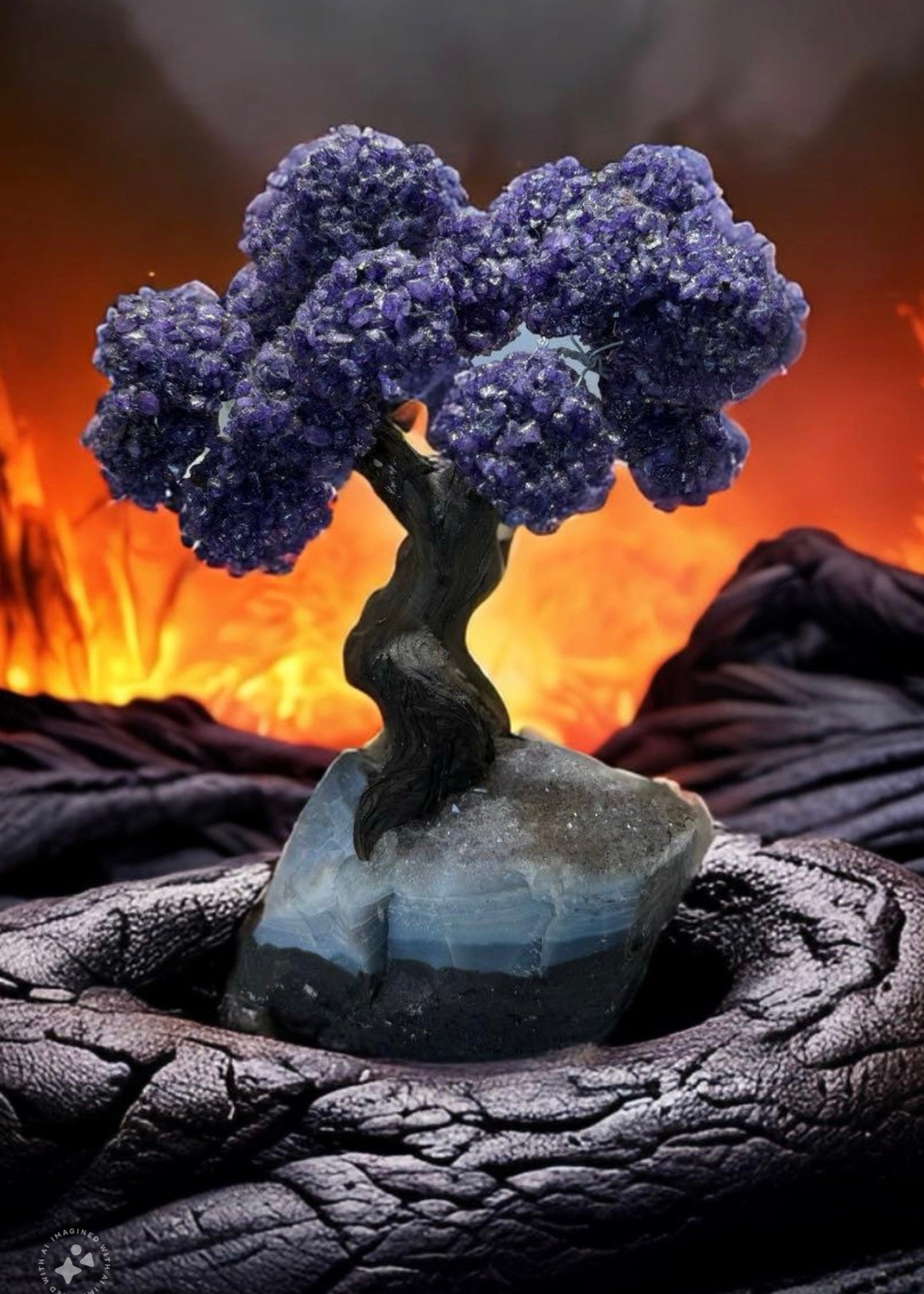 12.5 Inch Genuine Amethyst Tree (Clustered Gemstone Trees with faux bonsai tree trunk on Matrix)