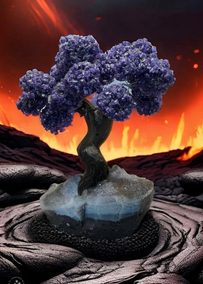 12.5 Inch Genuine Amethyst Tree (Clustered Gemstone Trees with faux bonsai tree trunk on Matrix)